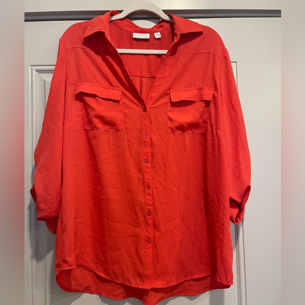 Bright Red Button Down Blouse